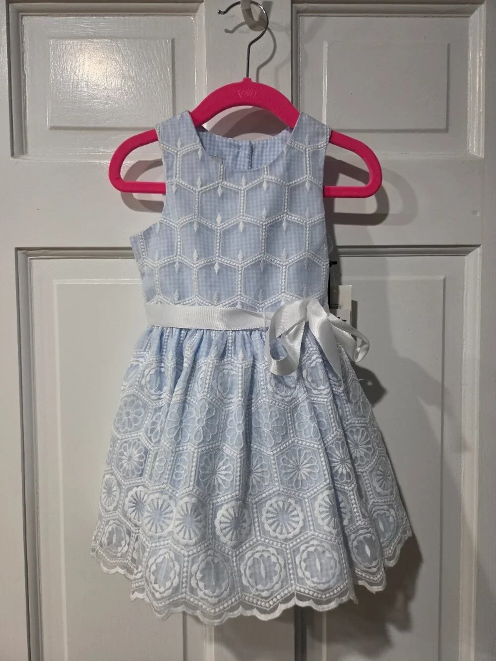 NWT Pippa & Julie Toddler Girls Blue Lace Gingham Overlay Dress 2T Bloomingdale’
